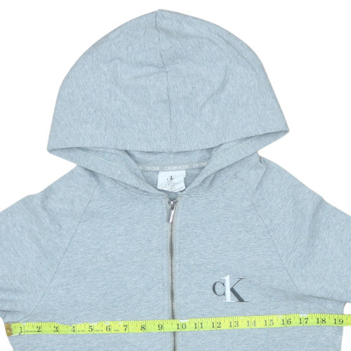 Calvin Klein Men's Grey Full Zip Hoodie Small - Lightweight Cotton Blend