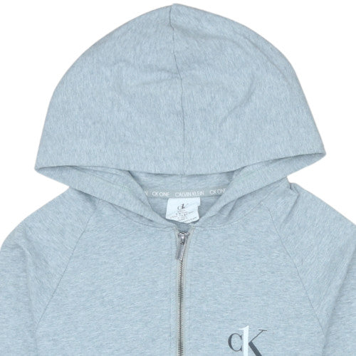 Calvin Klein Men's Grey Full Zip Hoodie Small - Lightweight Cotton Blend
