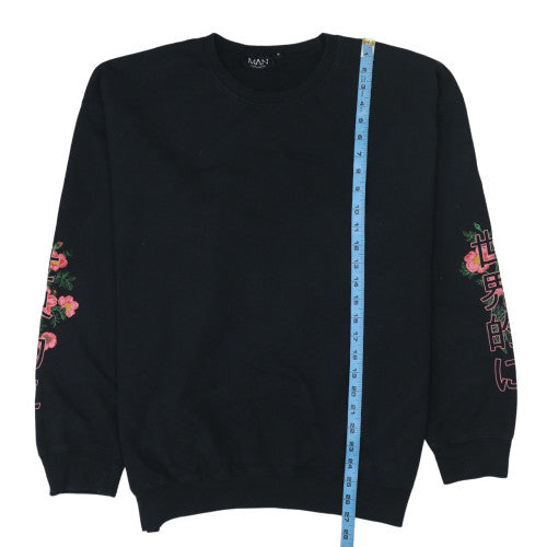 boohooMAN Men's Black Dragon Embroidered Pullover Sweatshirt Medium