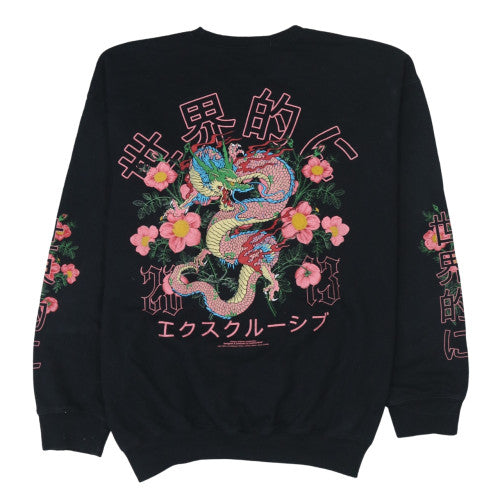 boohooMAN Men's Black Dragon Embroidered Pullover Sweatshirt Medium