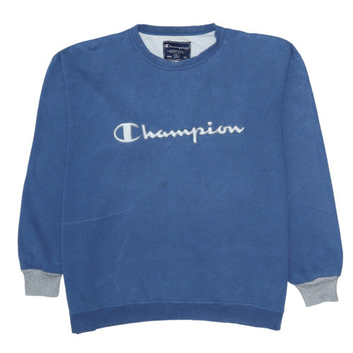 Champion Mens Blue XL Pullover Sweatshirt Crew Neck Fleece Logo