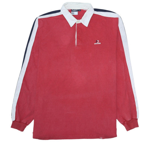 Pepe Jeans Mens Red Long Sleeve Polo Shirt XL Cotton Retro Rugby Style