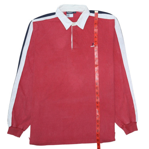 Pepe Jeans Mens Red Long Sleeve Polo Shirt XL Cotton Retro Rugby Style