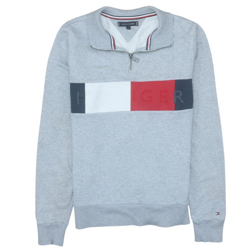 Tommy Hilfiger Men's Grey 1/4 Zip Sweatshirt Small Logo Classic Fit