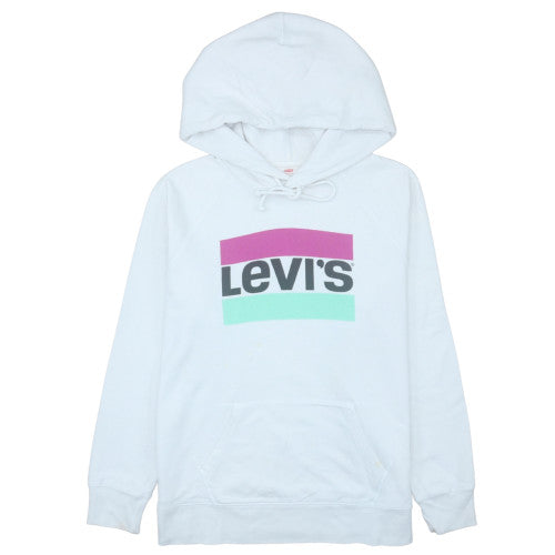 Levi's Womens White Pullover Hoodie Medium Graphic Logo Sweatshirt