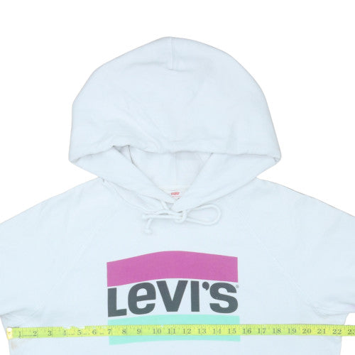 Levi's Womens White Pullover Hoodie Medium Graphic Logo Sweatshirt