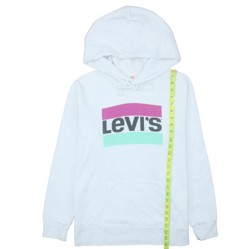 Levi's Womens White Pullover Hoodie Medium Graphic Logo Sweatshirt