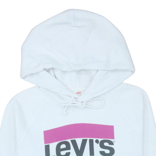 Levi's Womens White Pullover Hoodie Medium Graphic Logo Sweatshirt