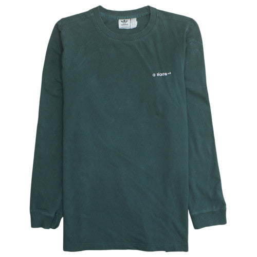 Adidas Mens Green Long Sleeve Crew Neck Cotton T-Shirt Size L
