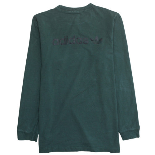 Adidas Mens Green Long Sleeve Crew Neck Cotton T-Shirt Size L