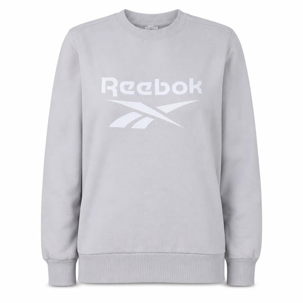 Front view of Reebok Women’s Grey Logo Crew Neck Pullover Sweatshirt L