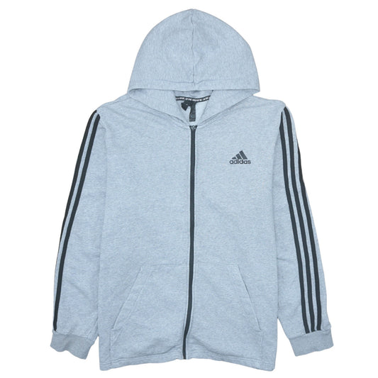 Adidas Men's Grey XL Full Zip Hoodie with Logo and Pockets