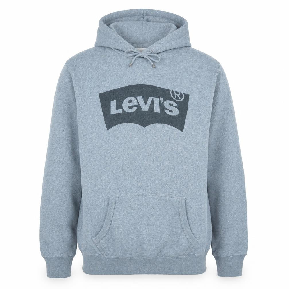 Front view of Levi's Men's Grey Logo Pullover Hoodie, size L, Regular Fit