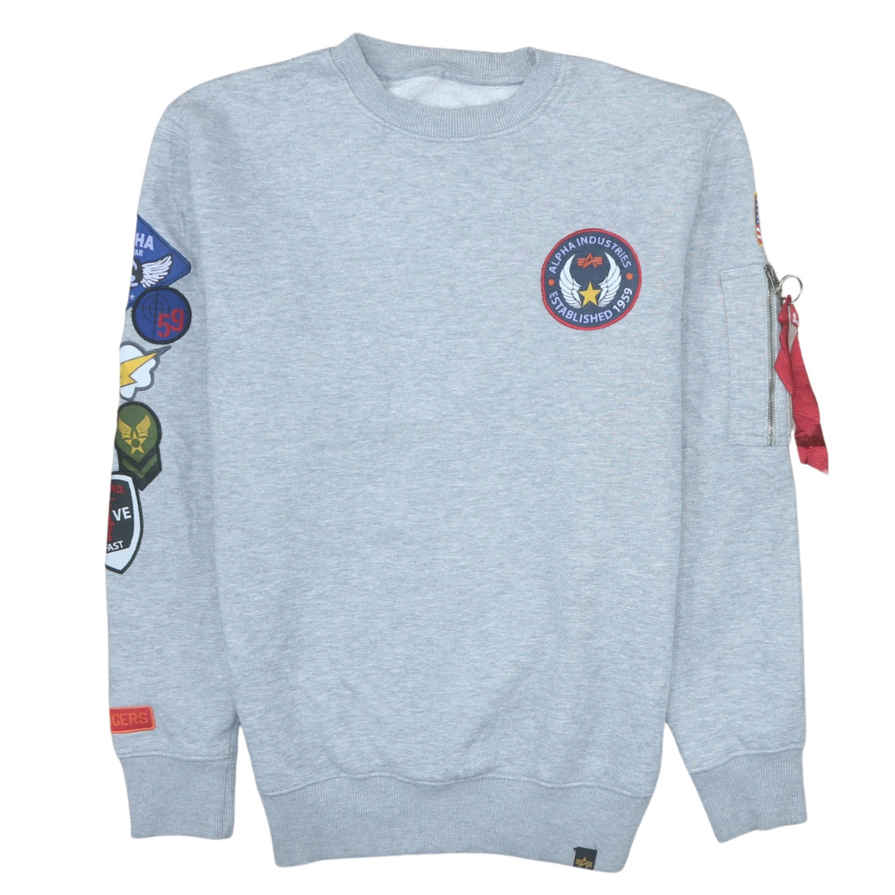 Alpha Industries Men's Grey Crew Neck Patch Sweatshirt Size S