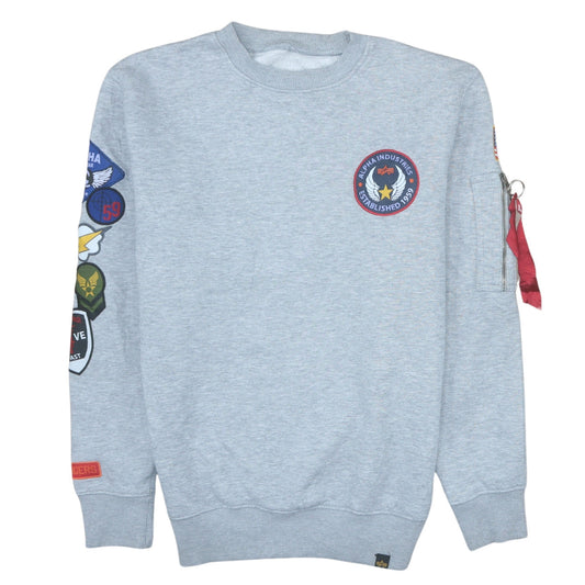 Alpha Industries Men's Grey Crew Neck Patch Sweatshirt Size S