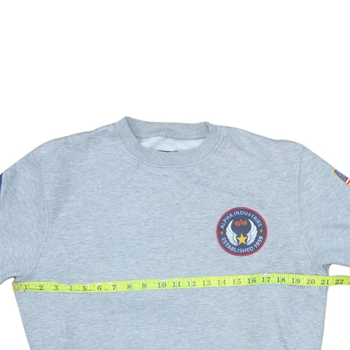 Alpha Industries Men's Grey Crew Neck Patch Sweatshirt Size S