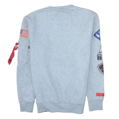 Alpha Industries Men's Grey Crew Neck Patch Sweatshirt Size S
