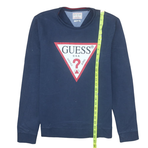 Guess Men's Blue Slim Fit Crew Neck Logo Sweatshirt M
