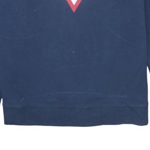 Guess Men's Blue Slim Fit Crew Neck Logo Sweatshirt M
