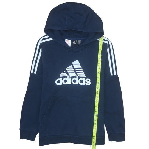 Adidas Boys Navy Blue Pullover Hoodie 13-14 Years Cotton Blend
