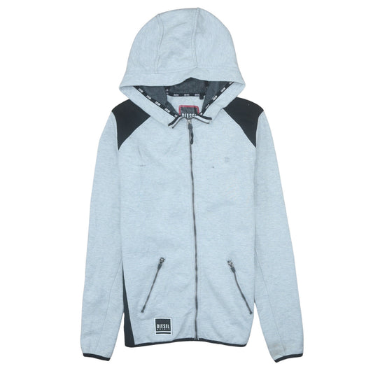 Diesel Mens Grey Full Zip Hoodie Medium Logo Hooded Sweatshirt