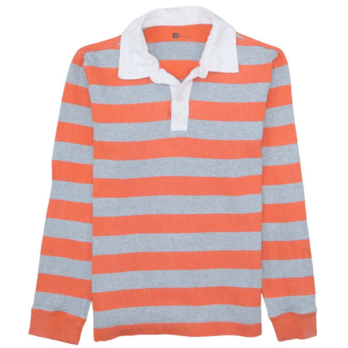 GAP Men's Orange Grey Striped Long Sleeve Polo Shirt Size M