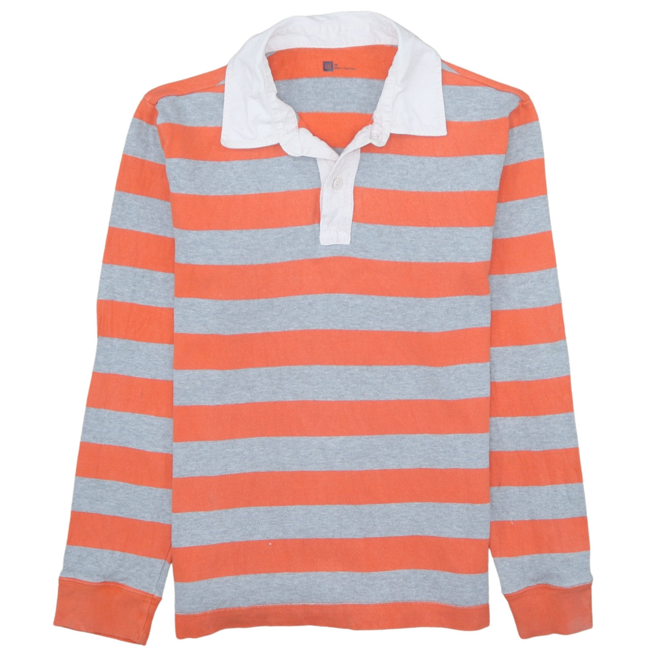 GAP Men's Orange Grey Striped Long Sleeve Polo Shirt Size M