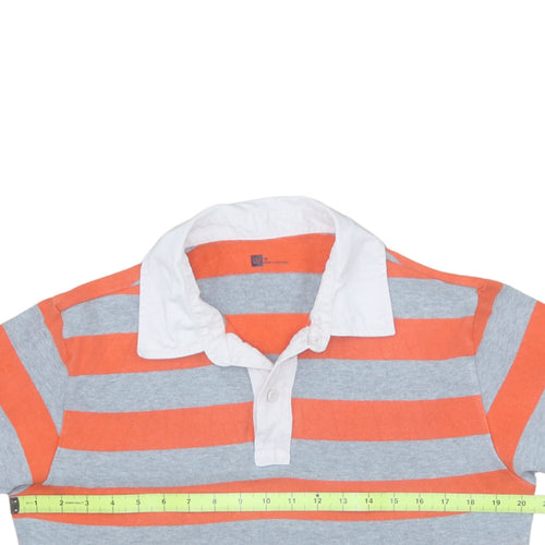 GAP Men's Orange Grey Striped Long Sleeve Polo Shirt Size M