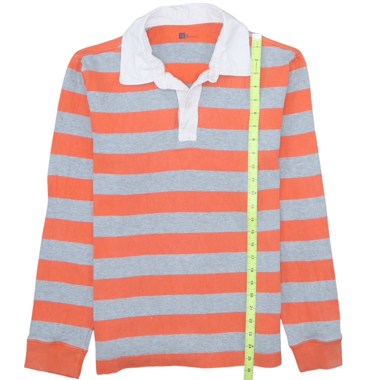 GAP Men's Orange Grey Striped Long Sleeve Polo Shirt Size M