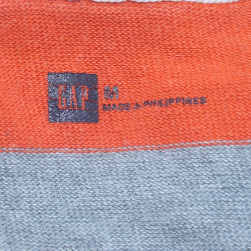 GAP Men's Orange Grey Striped Long Sleeve Polo Shirt Size M