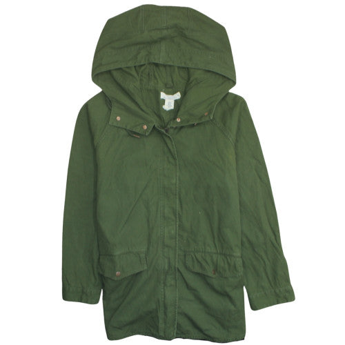 L.O.G.G Women Green Cotton Hooded Parka Jacket Size 16