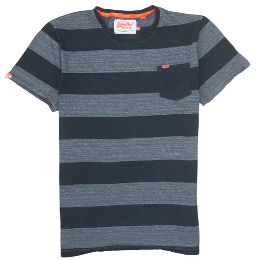 Superdry Men's Grey Striped Crew Neck Cotton T-Shirt 2XL