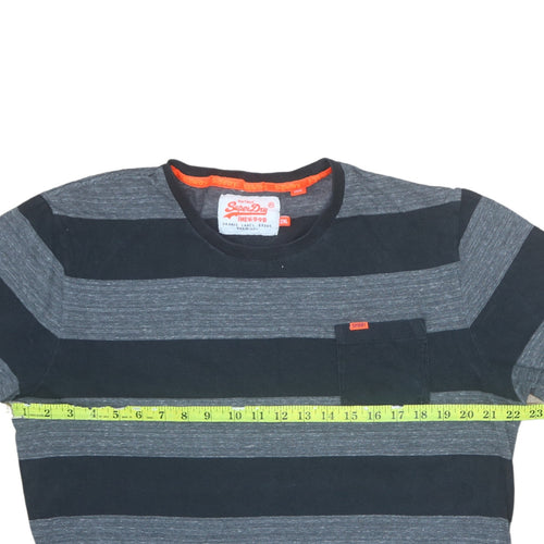 Superdry Men's Grey Striped Crew Neck Cotton T-Shirt 2XL