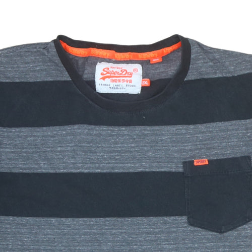 Superdry Men's Grey Striped Crew Neck Cotton T-Shirt 2XL