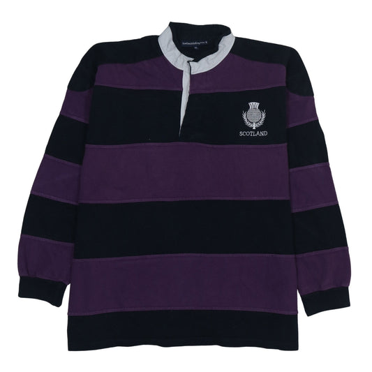 Scotland Clothing Men's Purple & Black Striped Long Sleeve Polo XL