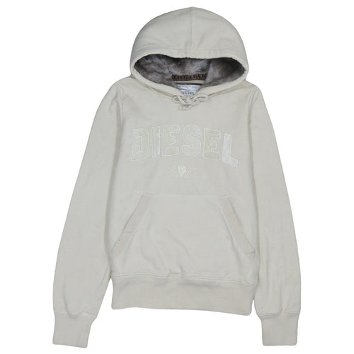 Diesel Women Beige Faux Fur Lined Hooded Pullover Hoodie Medium