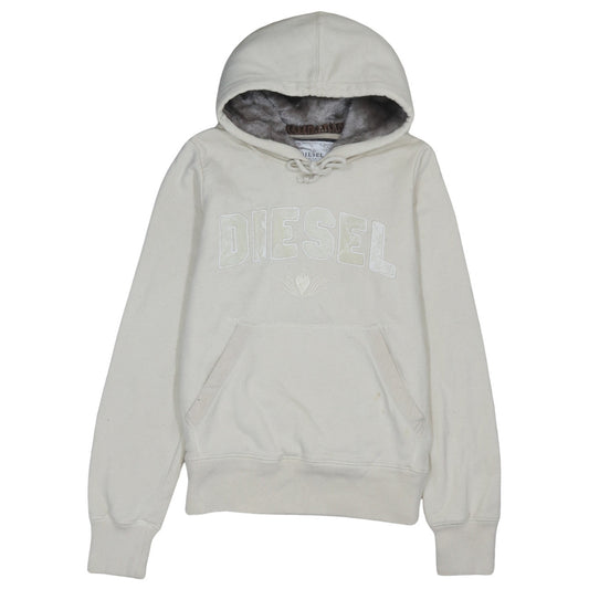 Diesel Women Beige Faux Fur Lined Hooded Pullover Hoodie Medium