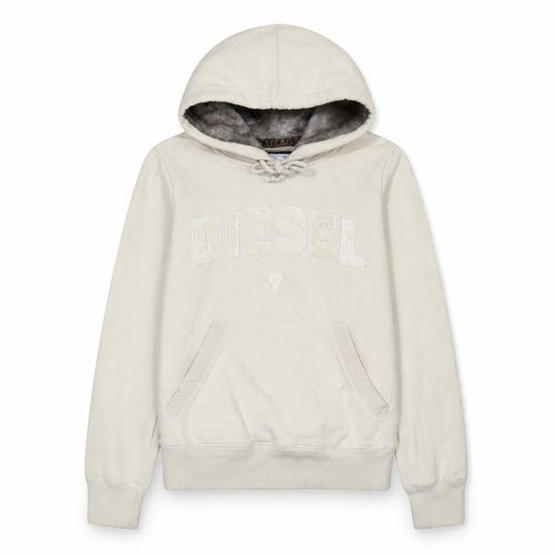 Diesel Women Beige Faux Fur Lined Hooded Pullover Hoodie Medium