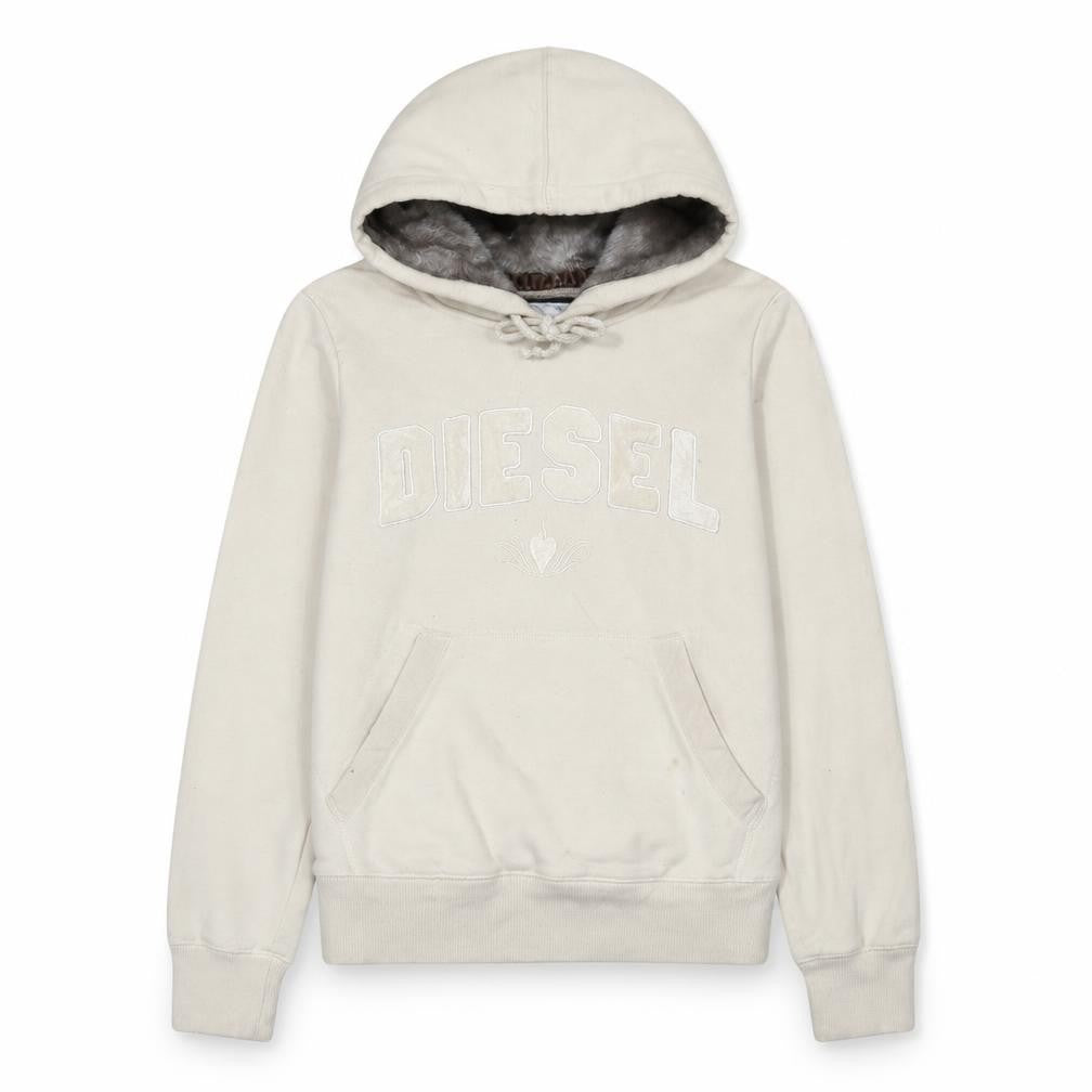 Diesel Women Beige Faux Fur Lined Hooded Pullover Hoodie Medium