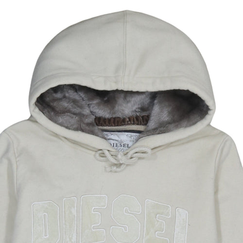 Diesel Women Beige Faux Fur Lined Hooded Pullover Hoodie Medium