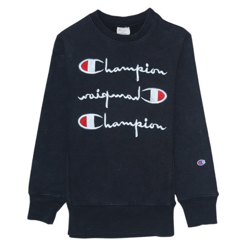 Champion Womens Black Medium Pullover Sweatshirt with Embroidered Logo