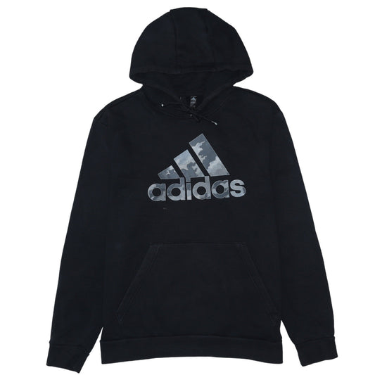 Adidas Mens Black Pullover Hoodie Size L Logo Sports Fleece Sweatshirt