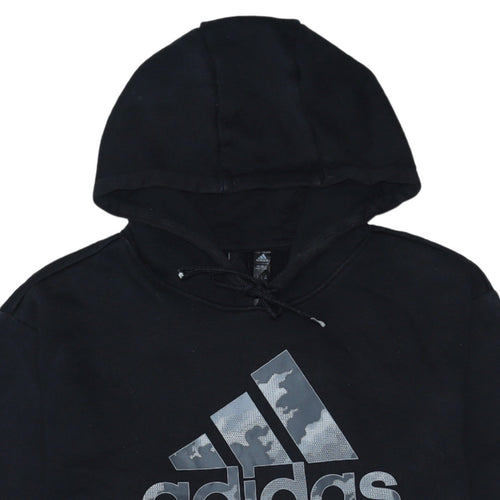 Adidas Mens Black Pullover Hoodie Size L Logo Sports Fleece Sweatshirt
