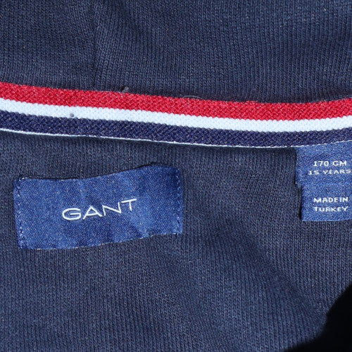 GANT Boys Navy Blue Pullover Hoodie 15 Years Cotton Blend Logo Design