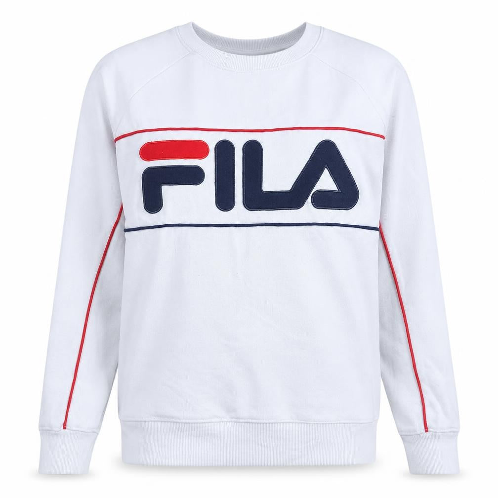Front view of Fila Women's White Crew Neck Pullover Sweatshirt, size 10, Cotton Blend