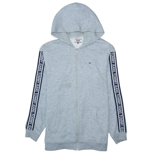 Tommy Jeans Mens Grey XL Full Zip Hoodie Logo Sleeve Hooded Sweatshirt