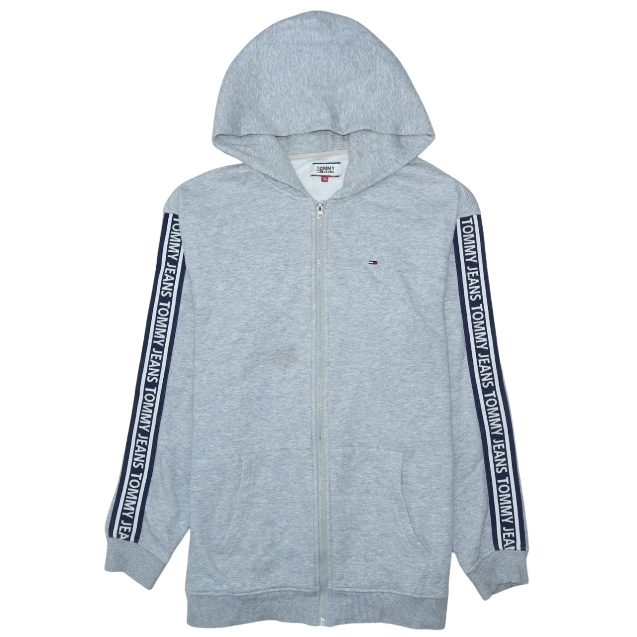 Tommy Jeans Mens Grey XL Full Zip Hoodie Logo Sleeve Hooded Sweatshirt