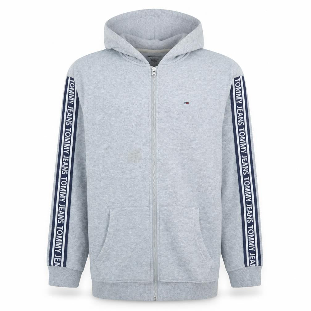 Tommy Jeans Mens Grey XL Full Zip Hoodie Logo Sleeve Hooded Sweatshirt