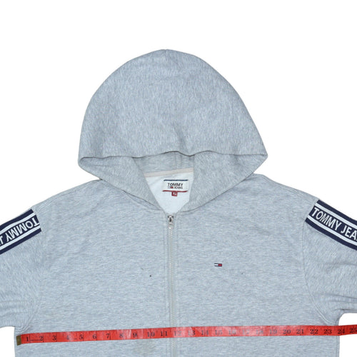 Tommy Jeans Mens Grey XL Full Zip Hoodie Logo Sleeve Hooded Sweatshirt