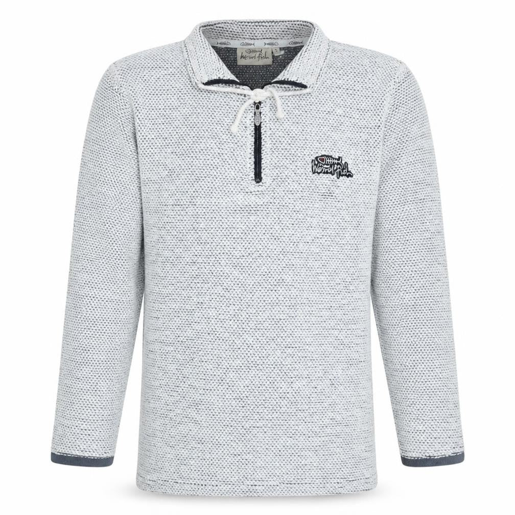 Front view of Weird Fish Men’s Grey Knit Henley Sweatshirt, size S